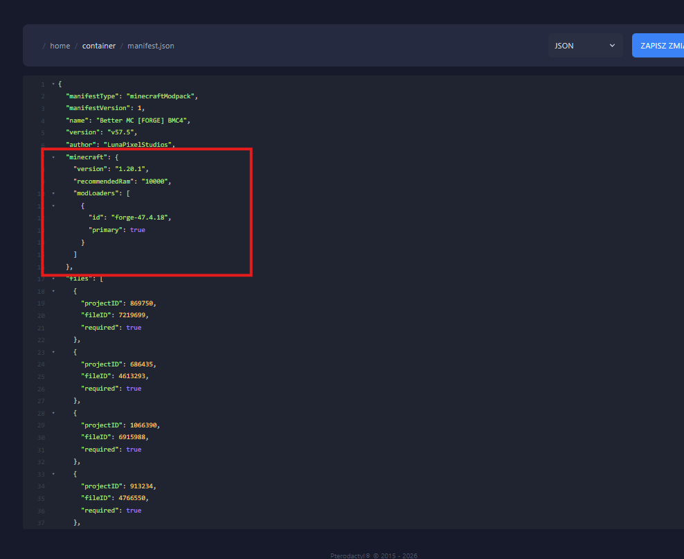 Szczegóły manifest.json